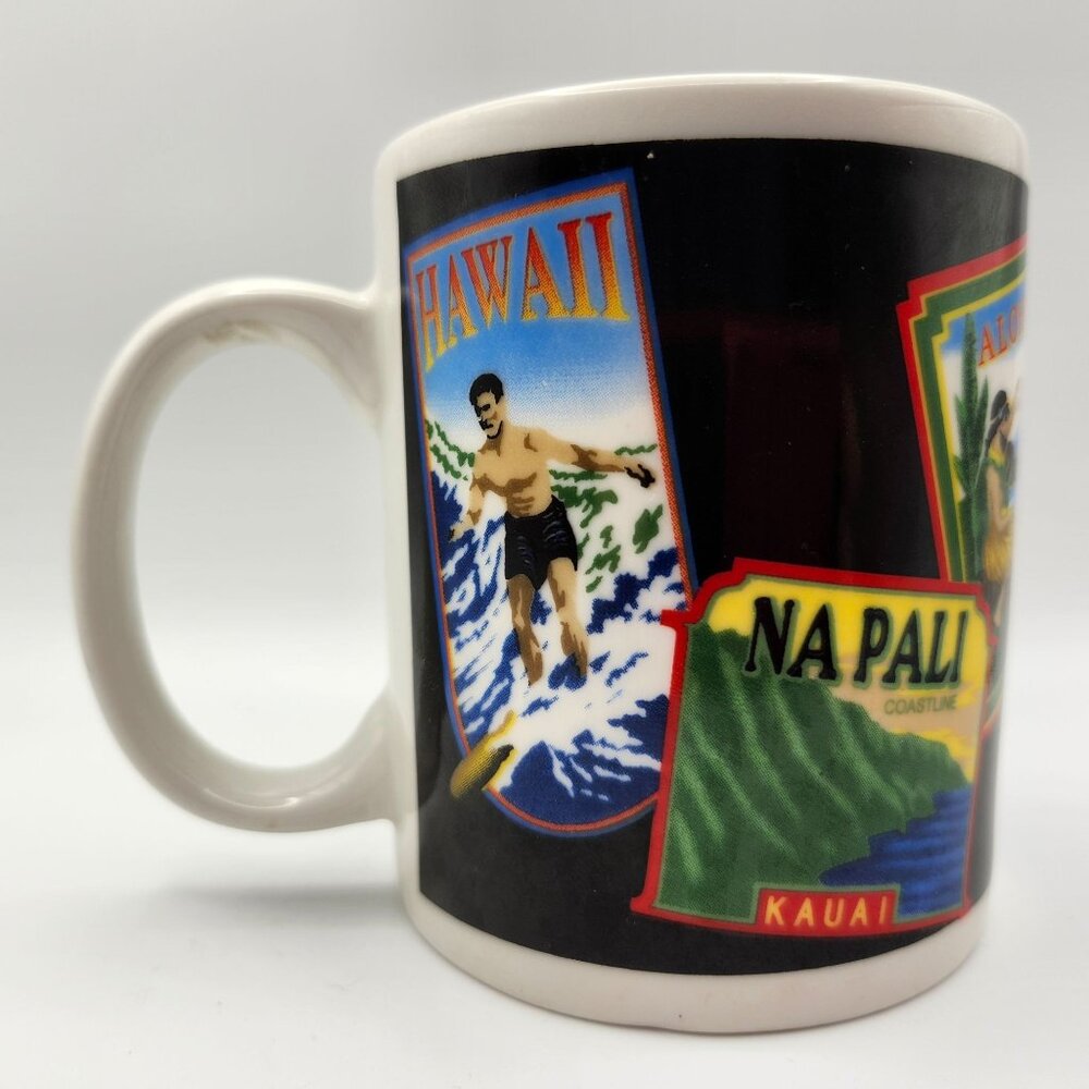 Islander Group Travel Labels Hawaii Coffee Mug 12oz Surfing NaPali Volcano